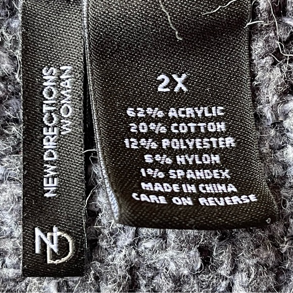 New Directions Woman Open Cardigan Sweater Gray White Tweed Single Button 2X - Picture 5 of 10